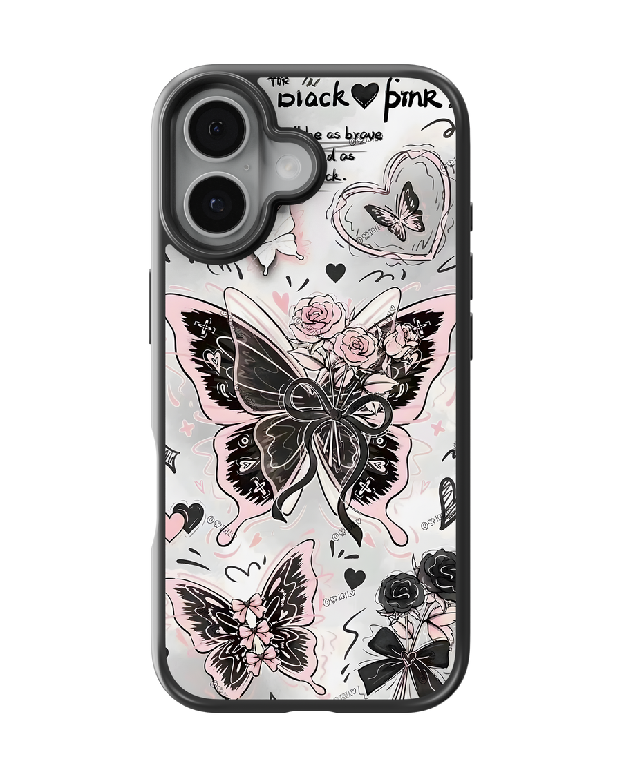 Girls Aesthetic Impact Case (Black Pink Butterfly)
