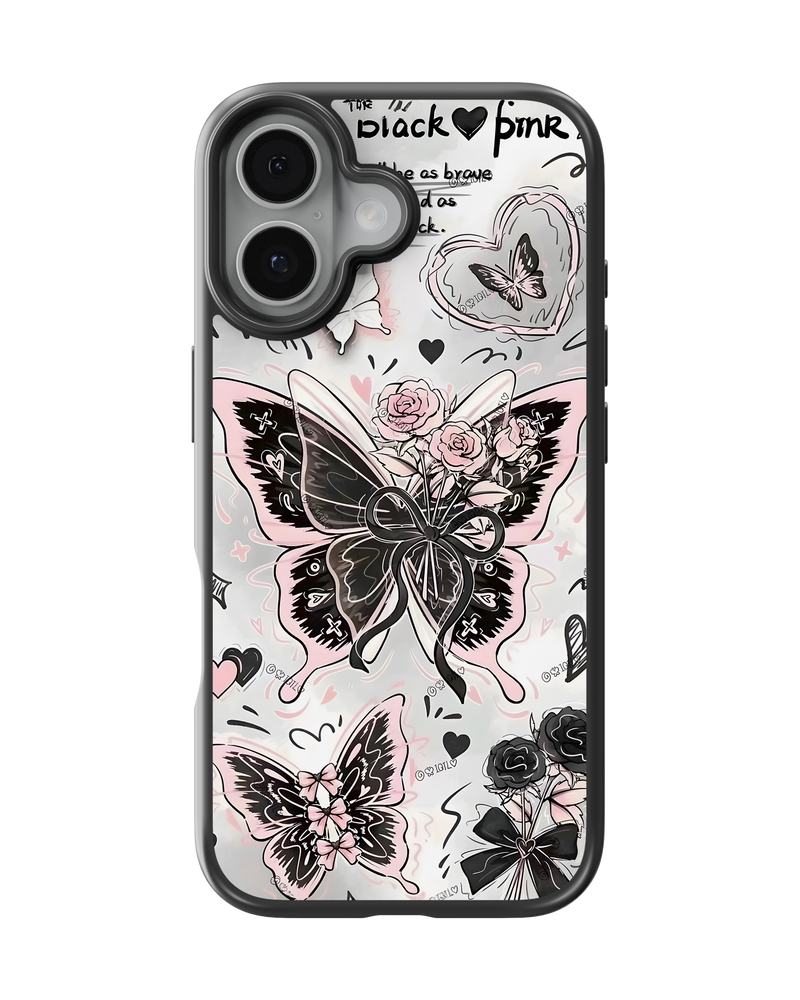 Girls Aesthetic Impact Case (Black Pink Butterfly)