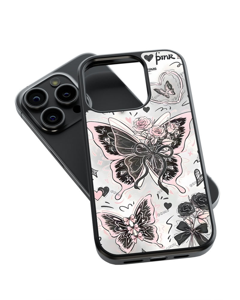Girls Aesthetic Impact Case (Black Pink Butterfly)