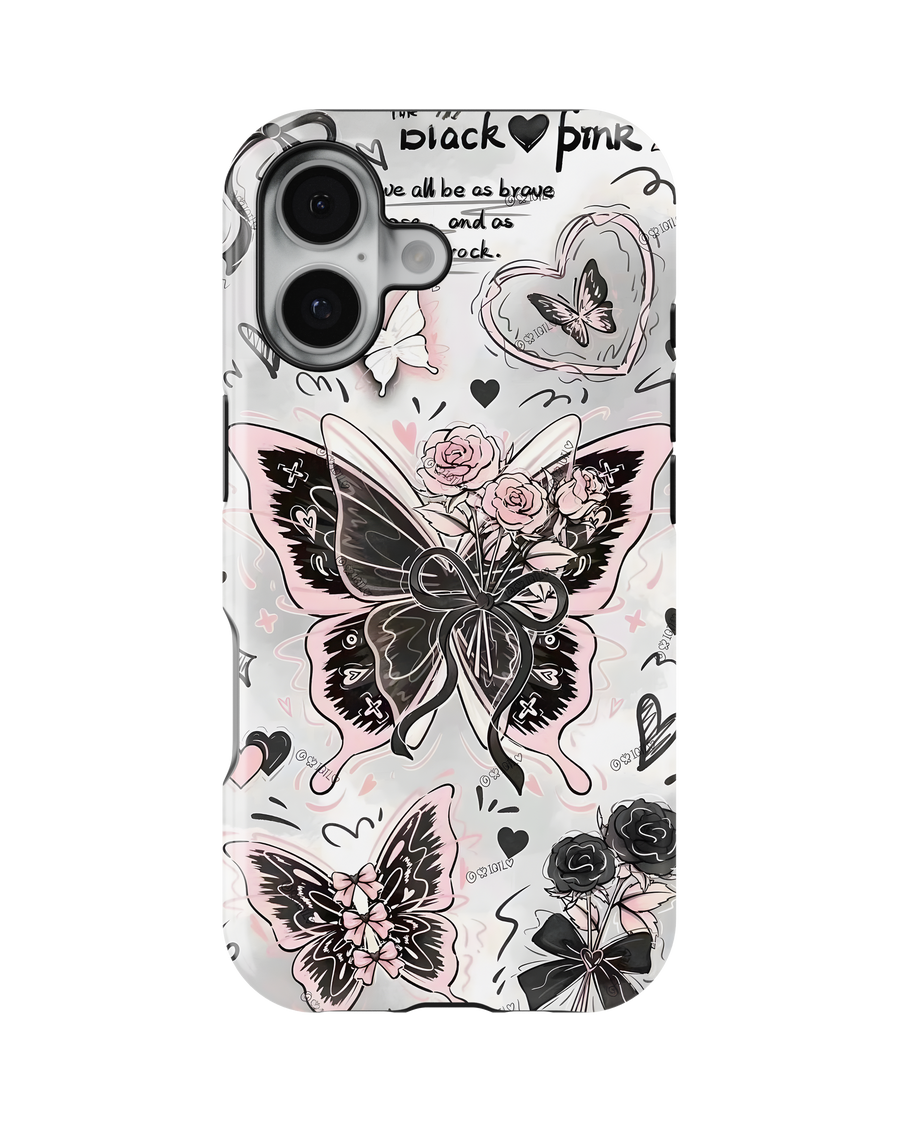 Girls Aesthetic Tank Case (Black Pink Butterfly)