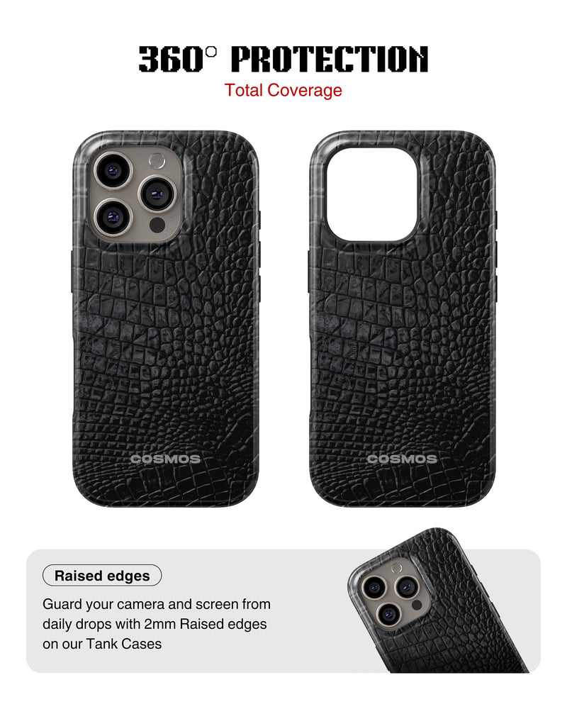 iPhone 14 Pro Tank Case | Textures (Obsidian Croc)