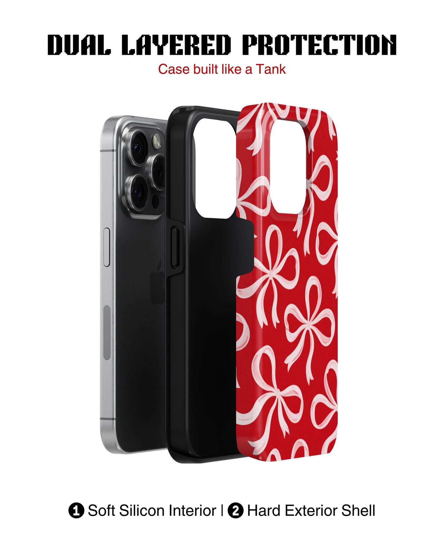 iPhone 16 Pro Max Tank Case | Girls Aesthetics (Crimson Bows)