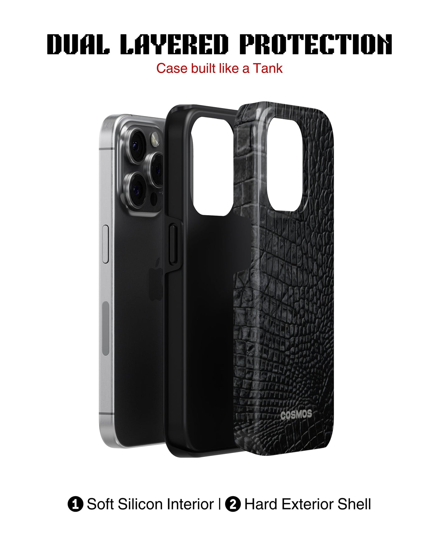 iPhone 13 Pro Tank Case | Textures (Obsidian Croc)