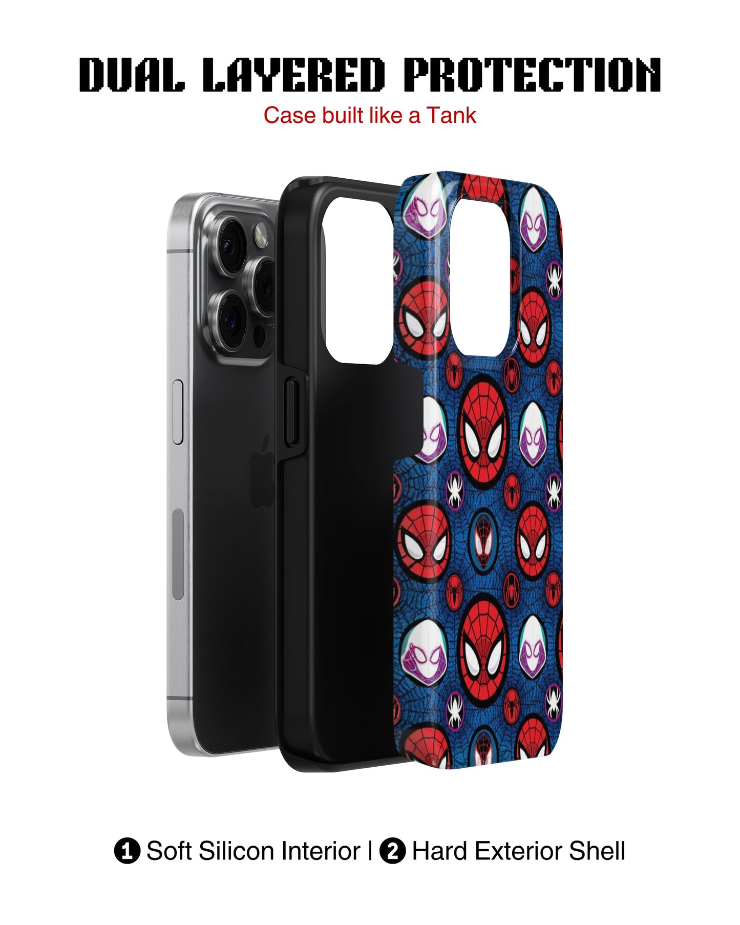 iPhone 14 Pro Tank Case | Superhero (Spider Icons)