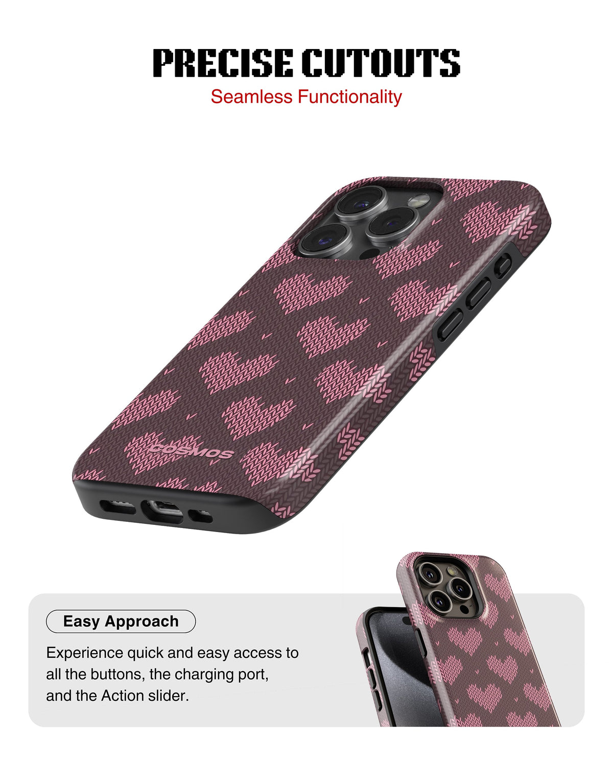 iPhone 15 Pro Tank Case | Textures (Blush Hearts)