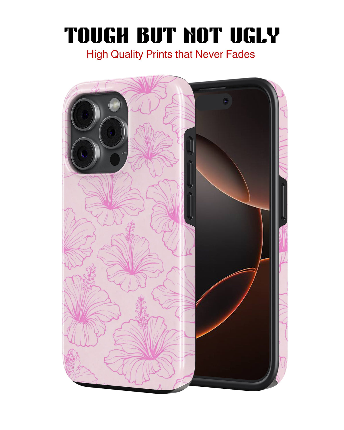 iPhone 16 Pro Max Tank Case | Girls Aesthetics (Blush Hibiscus)