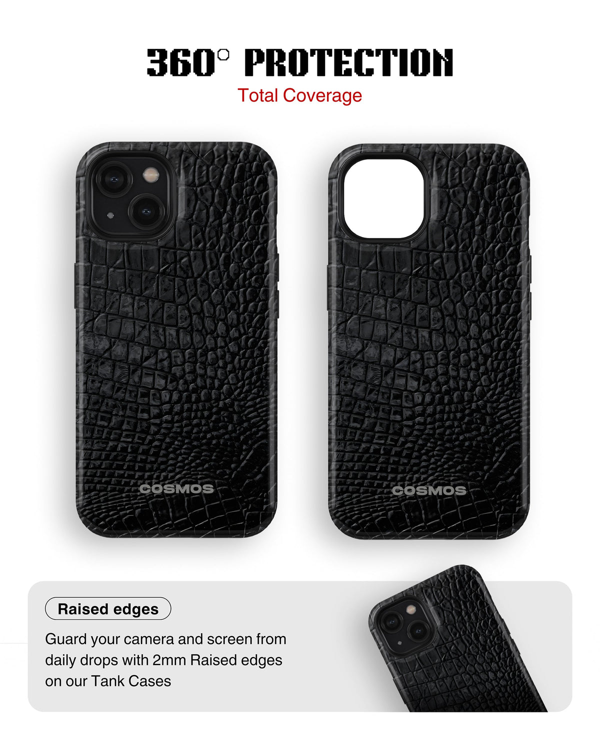 iPhone 15 Plus Tank Case | Textures (Obsidian Croc)