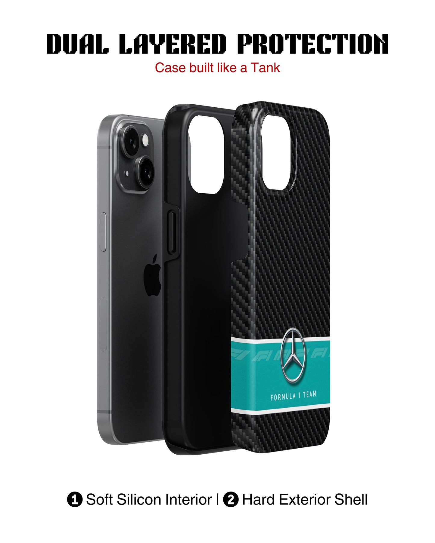 iPhone 16 Plus Tank Case | Formula 1 (Carbon Mercedes)