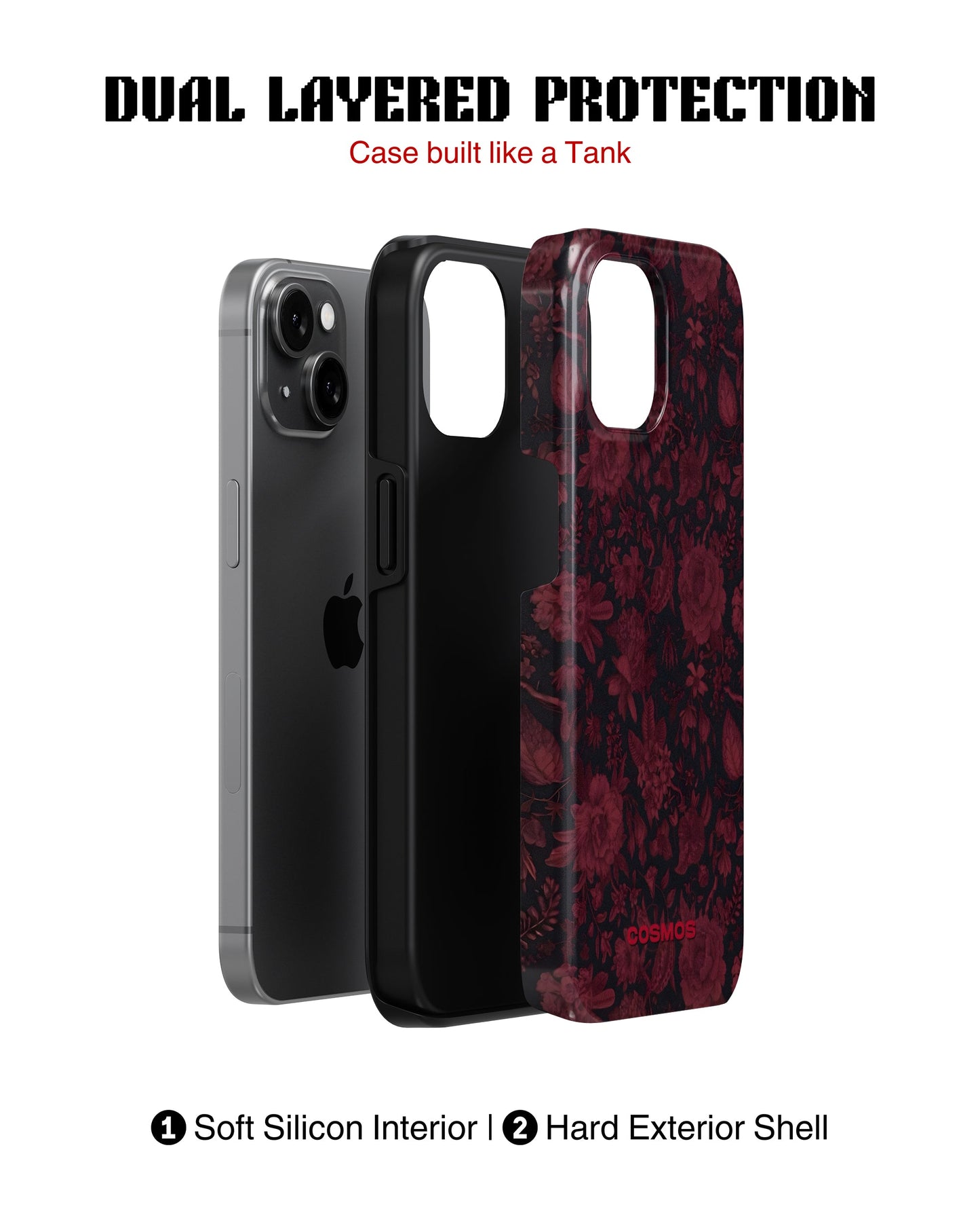iPhone 16 Plus Tank Case | Textures (Midnight Rose)