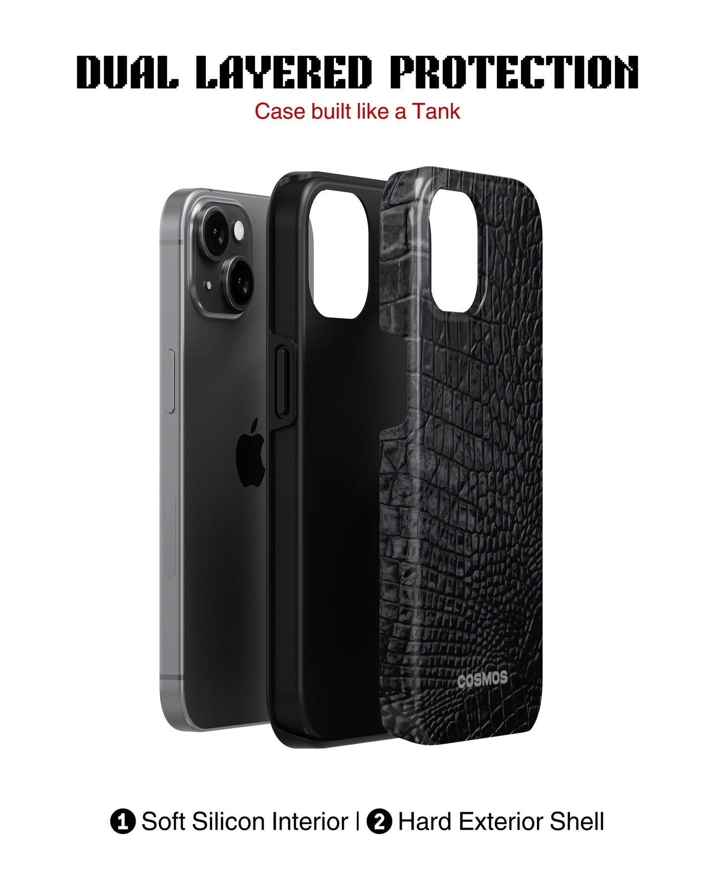 iPhone 16 Plus Tank Case | Textures (Obsidian Croc)