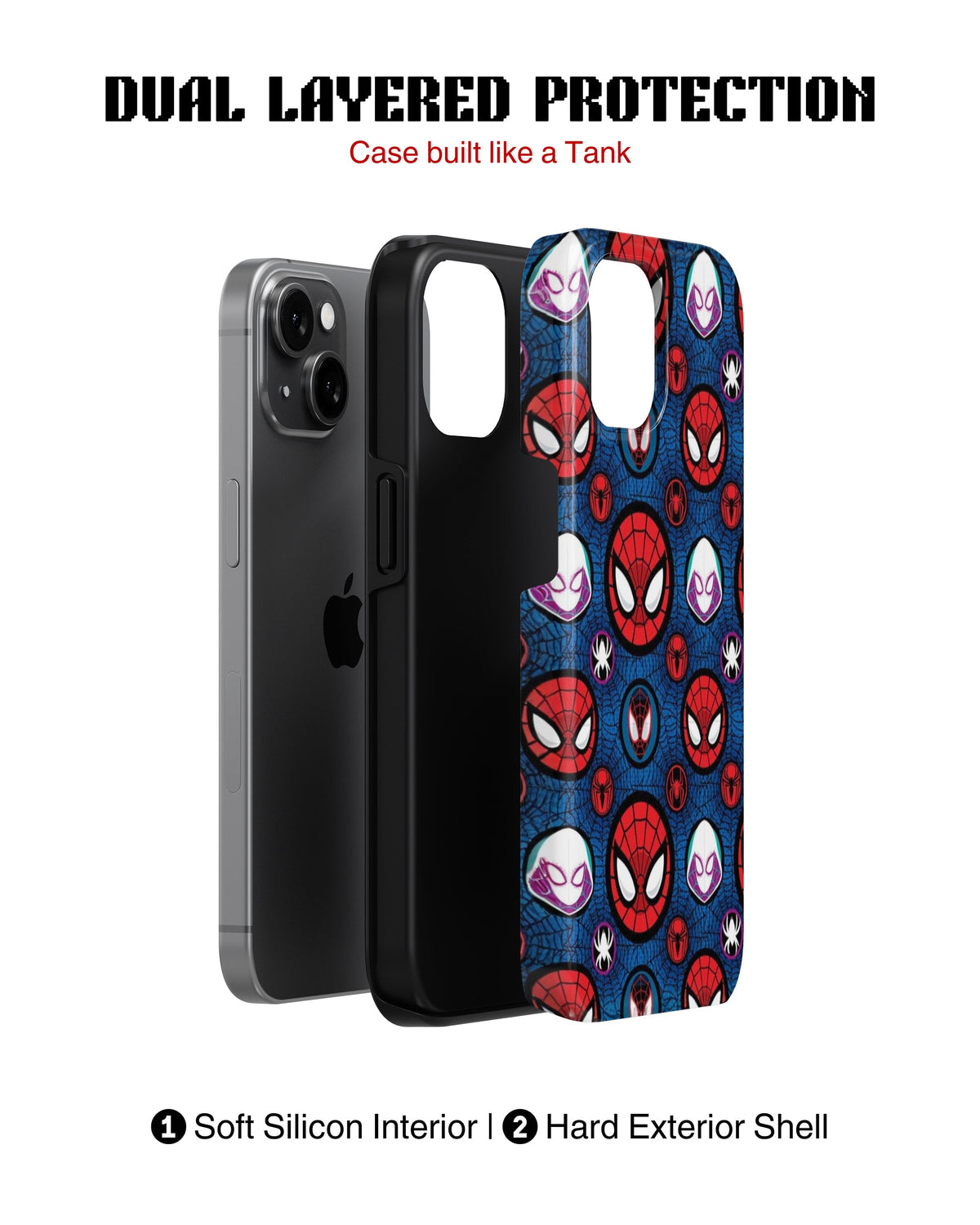 iPhone 16 Plus Tank Case | Superhero (Spider Icons)