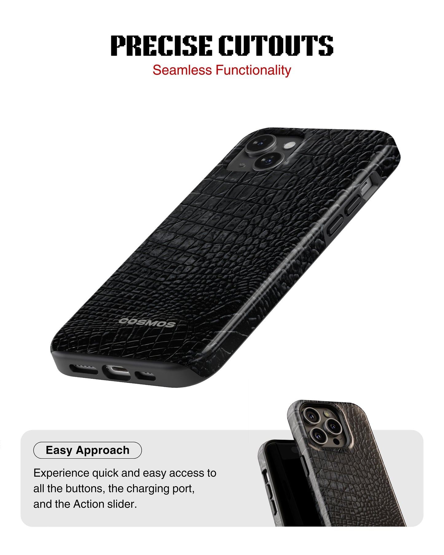 iPhone 15 Plus Tank Case | Textures (Obsidian Croc)