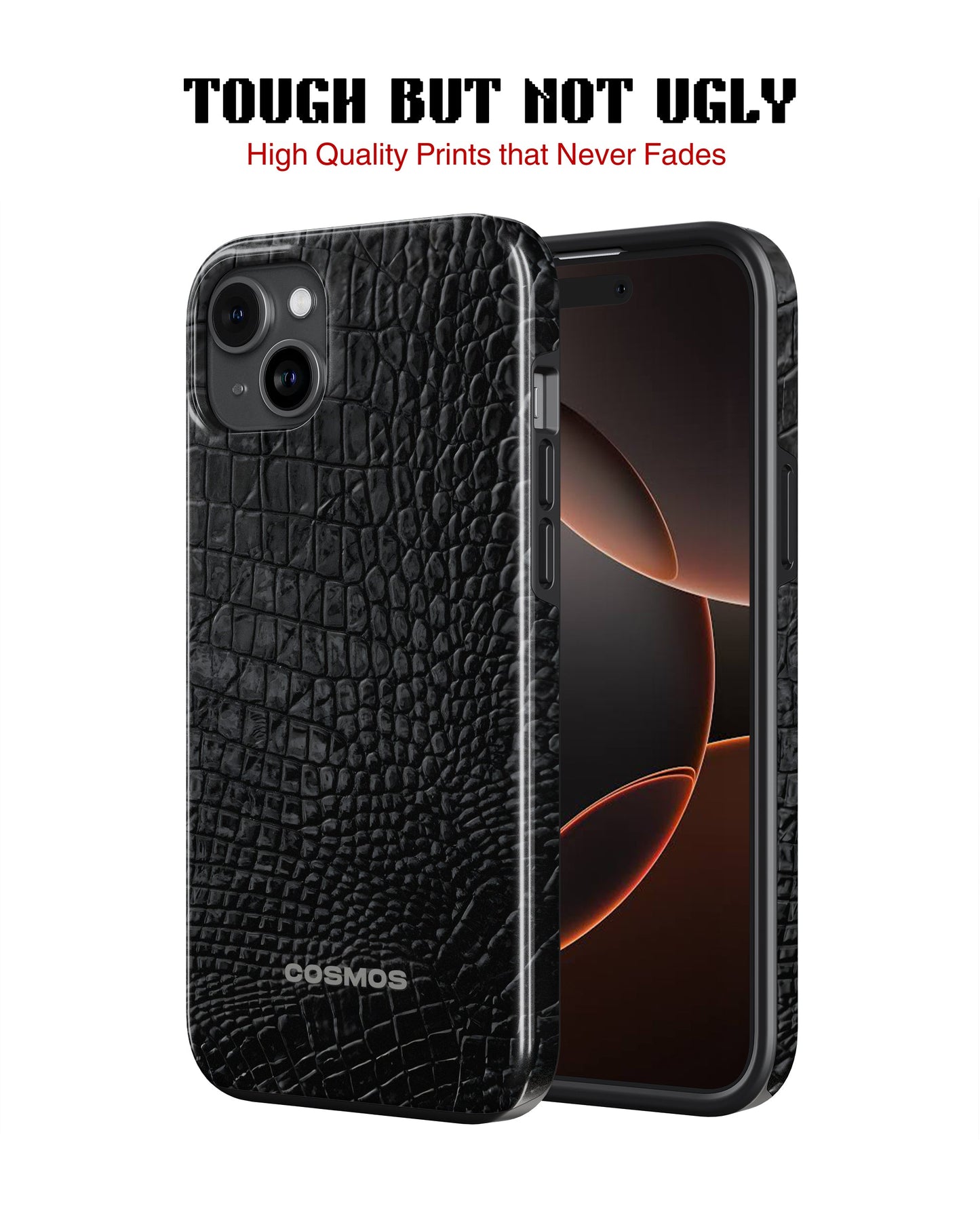 iPhone 15 Plus Tank Case | Textures (Obsidian Croc)