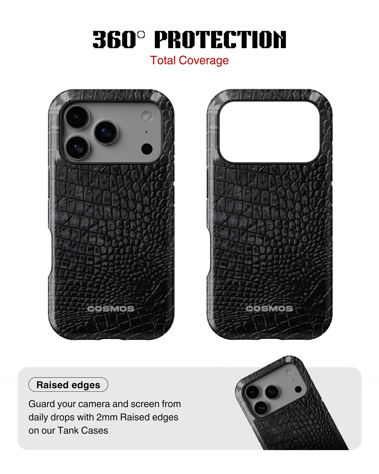 iPhone 17 Pro Tank Case | Textures (Obsidian Croc)