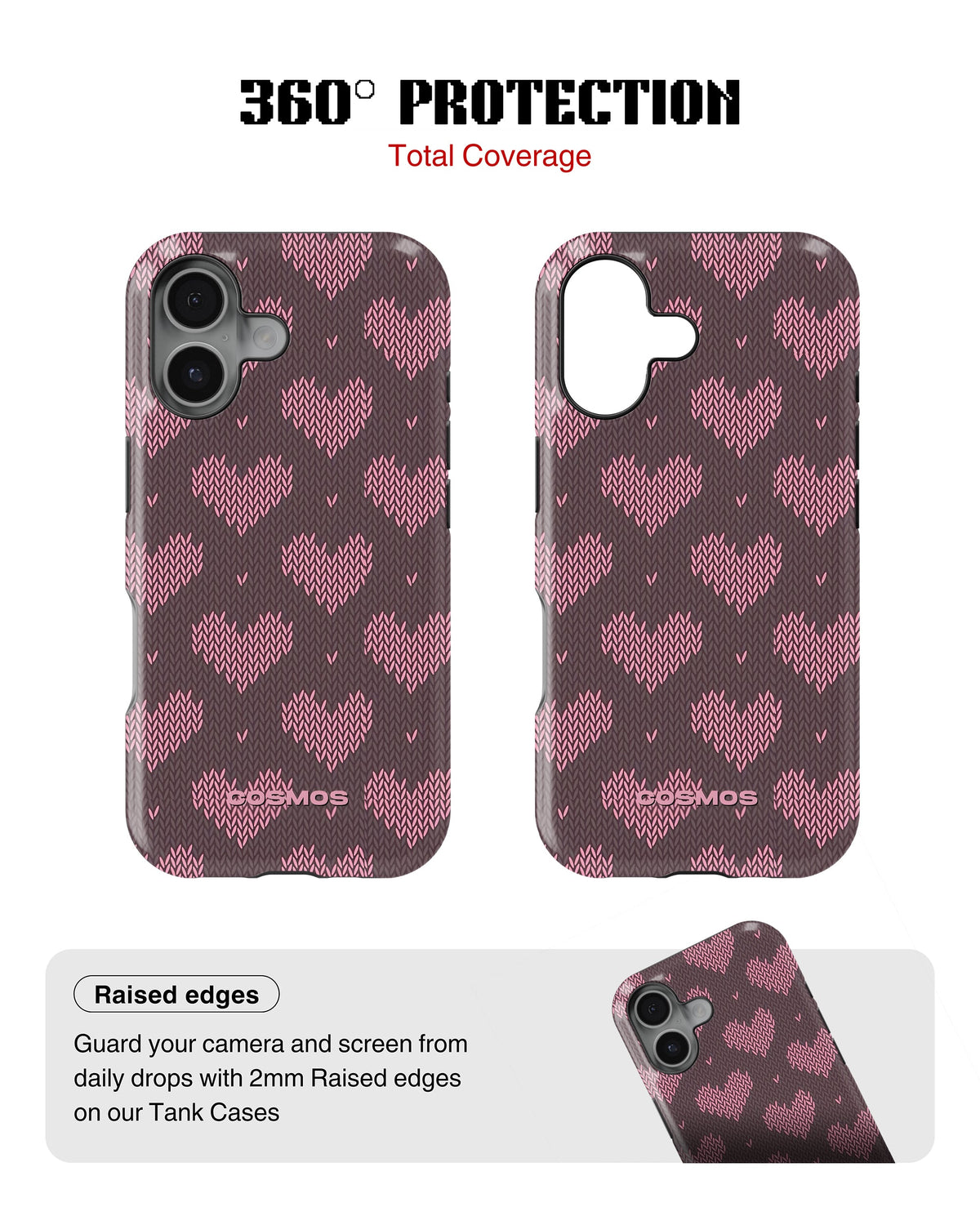 iPhone 16 Plus Tank Case | Textures (Blush Hearts)